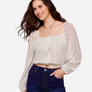 Heatherly Cottage Eyelet Crop Top Balloon Sleeve‎ Peasant Embroidered Size XSP